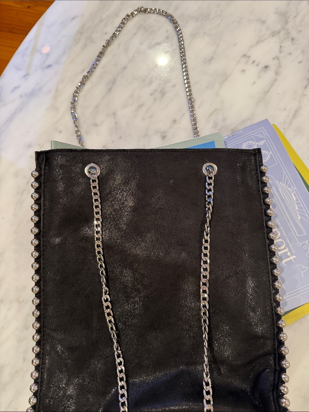 Black Chain-Handle Shoulder Bag with Stud Trim